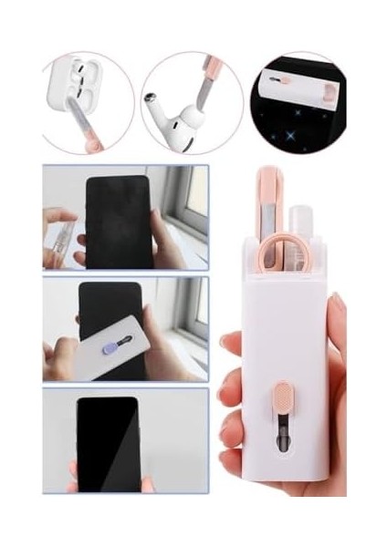 7&apos;si 1 Arada Elektronik Temizleme Kiti, Klavye, Pro, Kulaklık, Laptop ve Telefon Için Fırçalı Temizleyici Set (Pembe) fiyatları