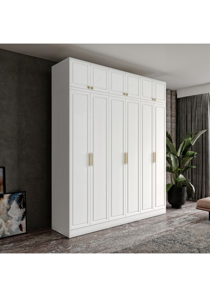 Milas Gold 6 Kapaklı Komple Mdf Yüklüklü Gardırop -Elbise Dolabı -Yüklük Dolabı