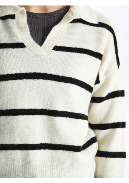 Yeni Sezon Polo Yaka Çizgili Oversize Kadın Triko Kazak fırsatları