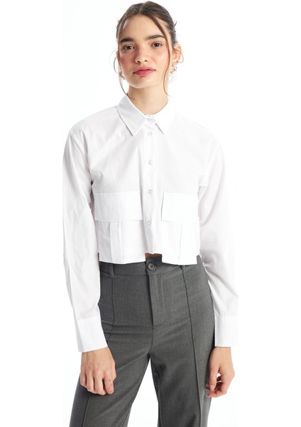 Yeni Sezon Düz Uzun Kollu Crop Kadın Gömlek