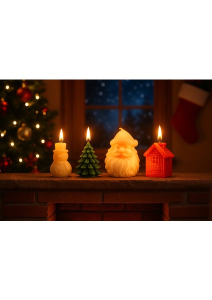 7cm 4'lü Set Noel Temalı Dekoratif Mum Seti – Çam Ağacı, Kardanadam ve Noel Baba Tasarımlı El Yapımı Süs Mumlar, Loş Işık ve Sıcak Atmosfer Yaratan Şık Masa Dekoru, Yılbaşı Hediyesi fırsatları