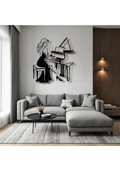 Piyano Çalan Kadın Siluetli Metal Duvar Dekoru – Müzik ve Zarafetin Buluşması modelleri