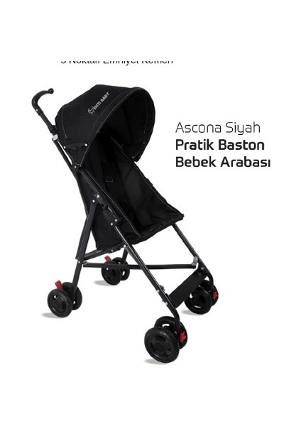 Ascona Siyah Pratik Baston Bebek Arabası