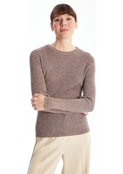 Yeni Sezon Bisiklet Yaka Parlak Görünümlü Kadın Triko Kazak