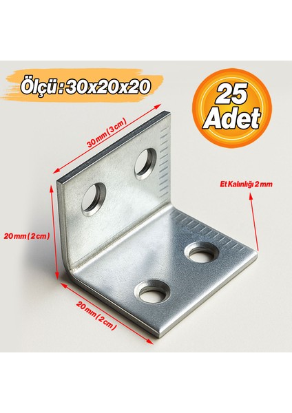 Metal L Demiri 30X20X20 mm Kalın Köşebent (25 Adet) Raf Dolap Köşe Bağlantı Mobilya Sabitleme Seti fiyatları