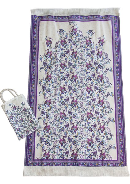 Ipeksi Dokulu Çantalı Kadife Seccade - Lale Desenli, Pratik, Taşınabilir - Mor fiyatları