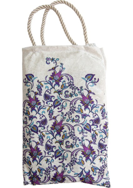 Ipeksi Dokulu Çantalı Kadife Seccade - Lale Desenli, Pratik, Taşınabilir - Mor modelleri