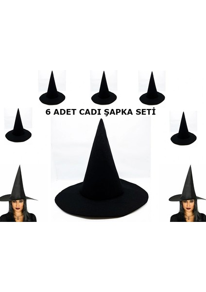 Siyah Cadı Şapkası Keçe Yetişkin Boy 6 Adet