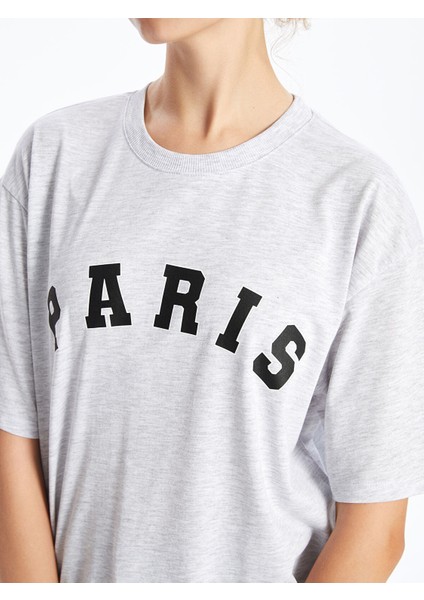 Yeni Sezon Bisiklet Yaka Baskılı Oversize Kadın Tişört modelleri