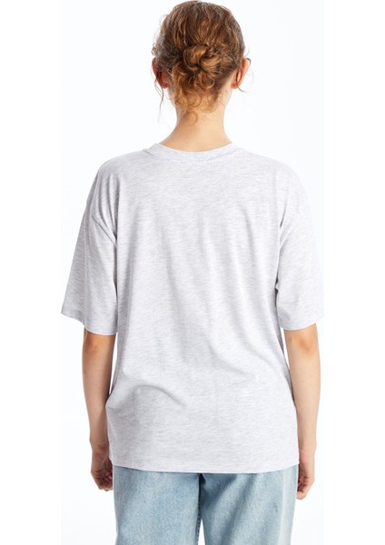 Yeni Sezon Bisiklet Yaka Baskılı Oversize Kadın Tişört fırsatları