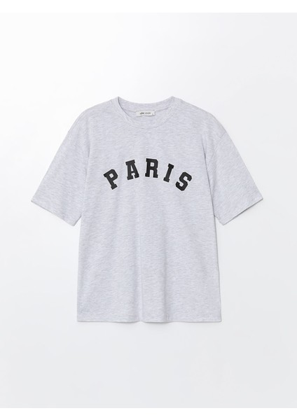 Yeni Sezon Bisiklet Yaka Baskılı Oversize Kadın Tişört indirimleri