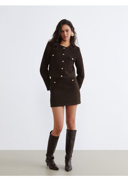 Yeni Sezon Bisiklet Yaka Dokulu Kadın Tüvit Ceket fırsatları