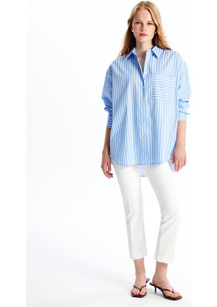 Yeni Sezon Çizgili Uzun Kollu Oversize Kadın Gömlek fiyatları