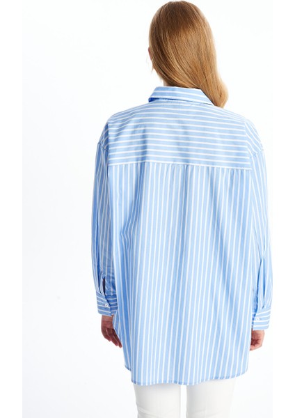 Yeni Sezon Çizgili Uzun Kollu Oversize Kadın Gömlek fırsatları
