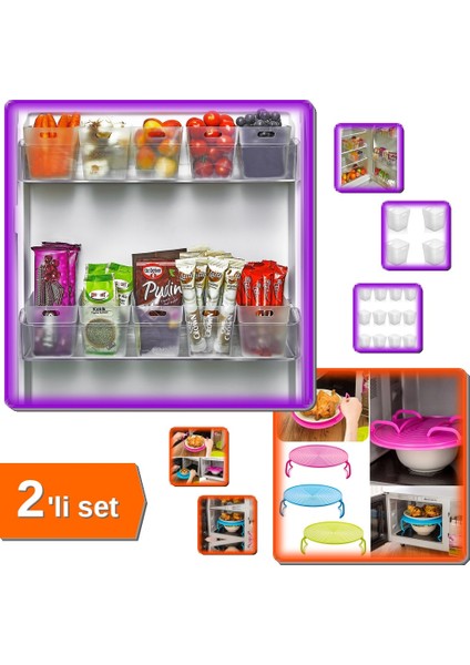 6 Adet Buzdolabı Organizeri + Mikrodalga Kapağı - 2li Set E2N7W9