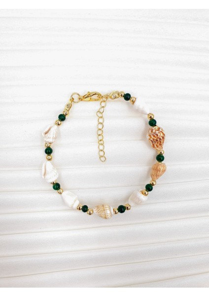 🐚 Doğal Deniz Kabuğu Kadın Bileklik | Altın Detaylı indirimleri