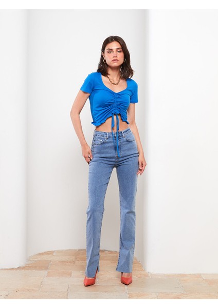 Yeni Sezon V Yaka Düz Kısa Kollu Pamuklu Kadın Tişört modelleri