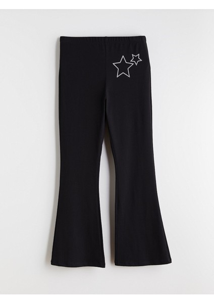 Yeni Sezon Beli Lastikli Taşlı Ispanyol Paça Kız Çocuk Tayt