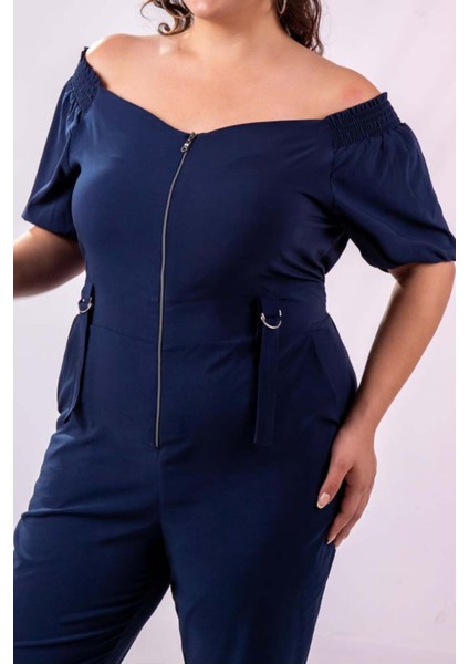 Kadın Büyük Beden Fermuarlı Cepli Lacivert Tulum fiyatları