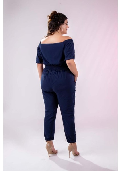 Kadın Büyük Beden Fermuarlı Cepli Lacivert Tulum modelleri