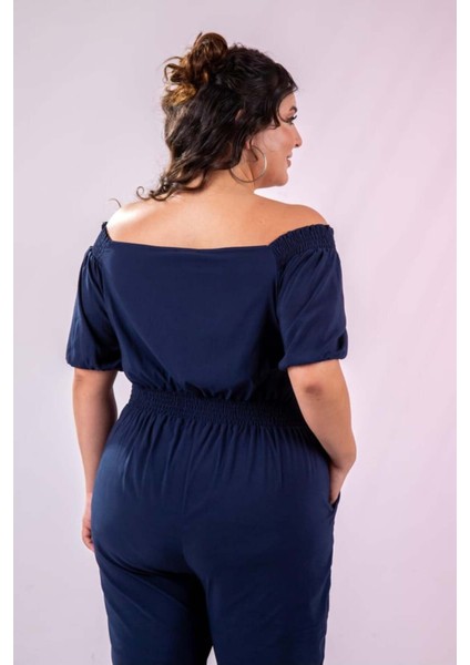 Kadın Büyük Beden Fermuarlı Cepli Lacivert Tulum fırsatları