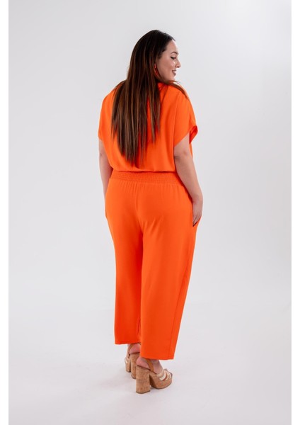 Kadın Büyük Beden 333474 Beli Gipeli Turuncu Tulum