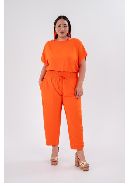 Kadın Büyük Beden 333474 Beli Gipeli Turuncu Tulum fiyatları