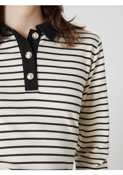 Yeni Sezon Polo Yaka Çizgili Kadın Tişört modelleri