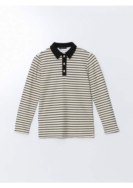 Yeni Sezon Polo Yaka Çizgili Kadın Tişört indirimleri