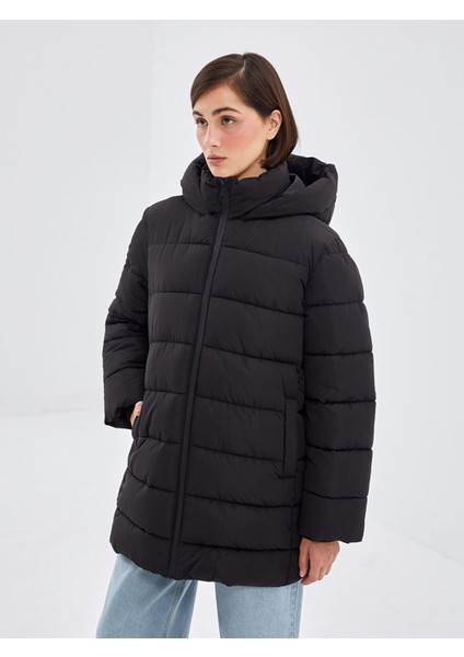 Yeni Sezon Kapüşonlu Düz Oversize Kadın Şişme Mont