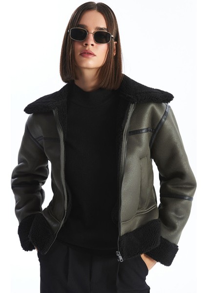 Yeni Sezon Gömlek Yaka Düz Süet Görünümlü Kadın Mont