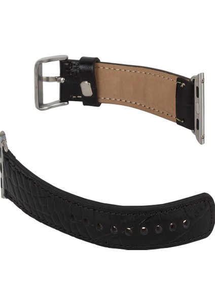 Apple Watch Uyumlu Deri Kordon 42-44-45MM Kroko Siyah indirimleri