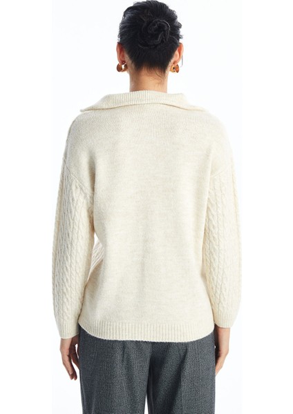 Yeni Sezon Dik Yaka Kendinden Desenli Kadın Triko Kazak fırsatları