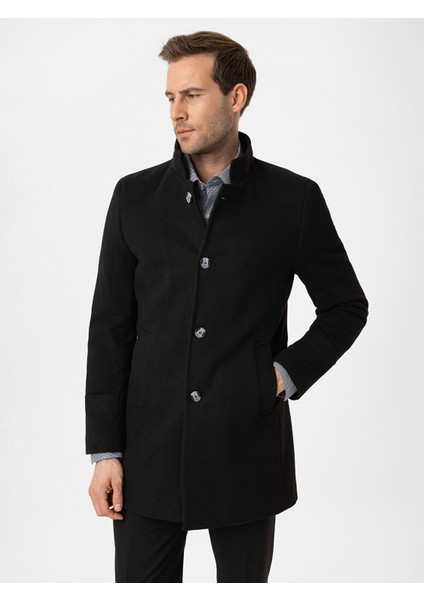 Yeni Sezon Slim Fit Dik Yaka Erkek Kaşe Kaban