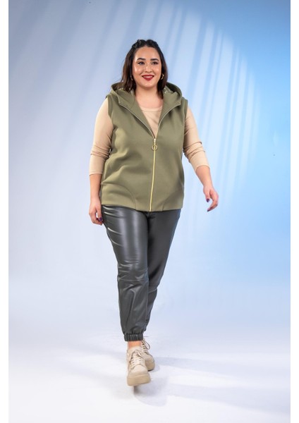 Kadın Büyük Beden Kaşe Yeşil Yelek fiyatları