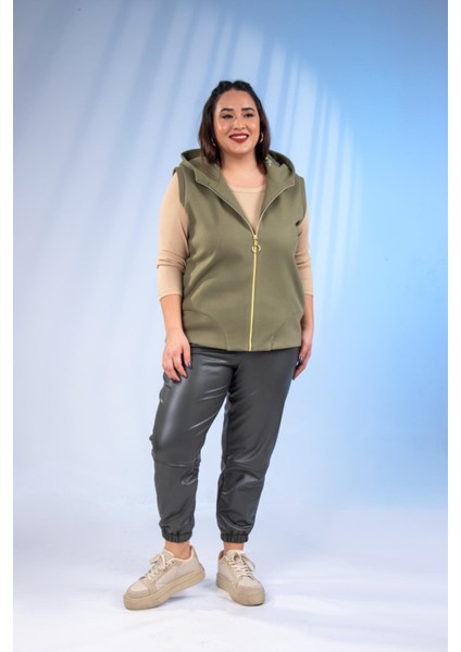 Kadın Büyük Beden Kaşe Yeşil Yelek fırsatları