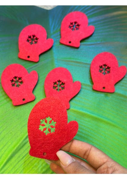 6 Lı Kırmızı Noel Eldiven Keçe Arma Set 7x6 cm modelleri