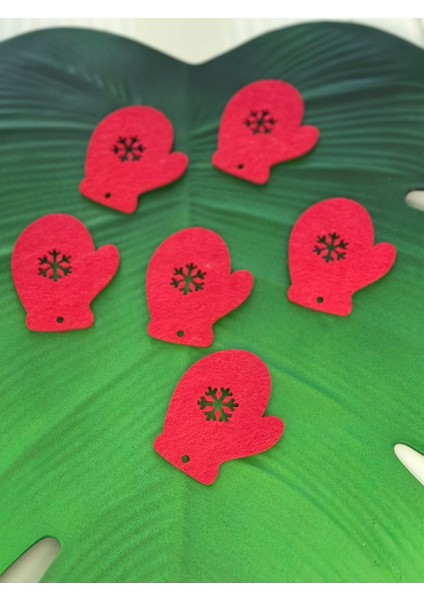 6 Lı Kırmızı Noel Eldiven Keçe Arma Set 7x6 cm fırsatları