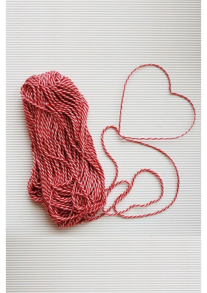 10 Metre Kırmızı-Beyaz Bileklik Ipi Hediye Süsleme Ipi Marteniçka Paket Ipi