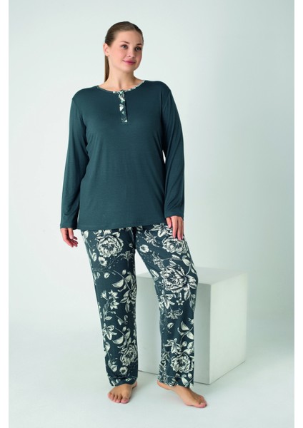 Kadın Battal Viskon Patlı Uzunkol Pijama Takım C840-912