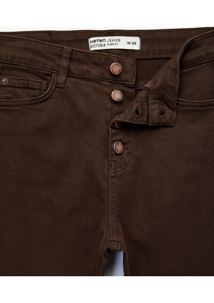 Düğme Detaylı Cepli Yüksek Bel Ispanyol Paça Jean Pantolon - Flare Jeans modelleri