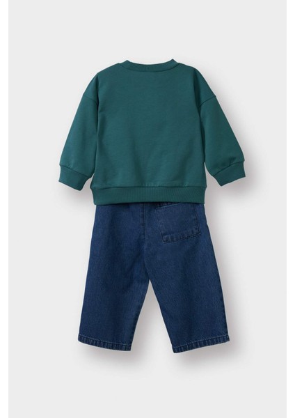 Erkek Bebek 2'li Takım Baskılı Sweatshirt Jean Pantolon G3227A525WN fırsatları