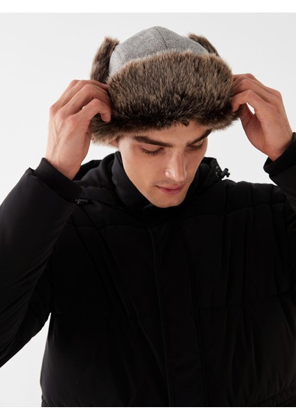 Yeni Sezon Kürk Detaylı Erkek Kar Şapkası