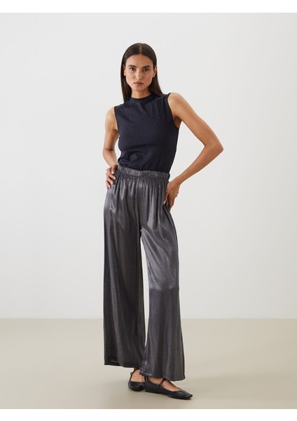 Yeni Sezon Beli Lastikli Parlak Görünümlü Kadın Pantolon