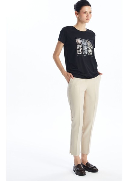 Yeni Sezon Bisiklet Yaka Baskılı Kısa Kollu Kadın Tişört modelleri