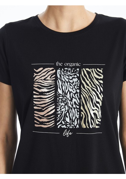 Yeni Sezon Bisiklet Yaka Baskılı Kısa Kollu Kadın Tişört fırsatları