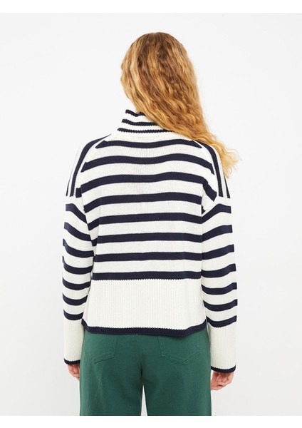 Yeni Sezon Balıkçı Yaka Çizgili Uzun Kollu Kadın Triko Kazak indirimleri
