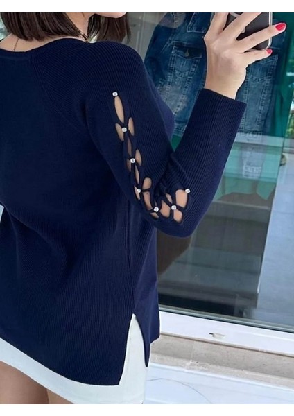 Kolları Taş Işlemeli V Yaka Kazak fiyatları