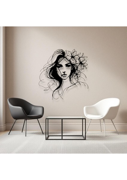 Çiçekli Kadın Figürü Metal Duvar Dekoru – Modern Estetik Sanat Tasarımı