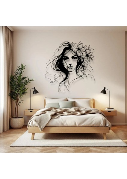 Çiçekli Kadın Figürü Metal Duvar Dekoru – Modern Estetik Sanat Tasarımı